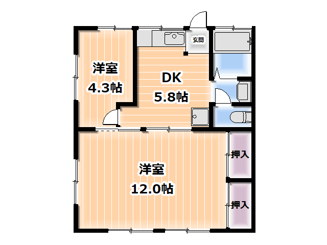 ■ブルーハイツ　２ＤＫ（45.36㎡）　　　　　　　　　　　　　　　　　　　　　　　大規模リフォーム完了　敷地内駐車場有